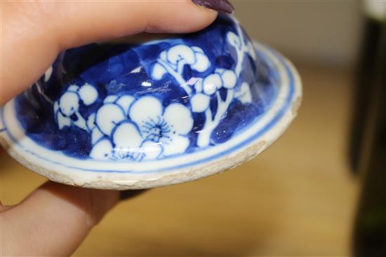 A pair of 19th century Chinese blue and white sleeve vases, three further vases and a ginger jar tallest 30.5cm